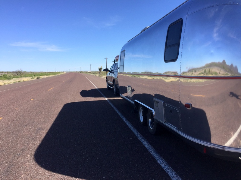 Airstream trailer with a tire blow out